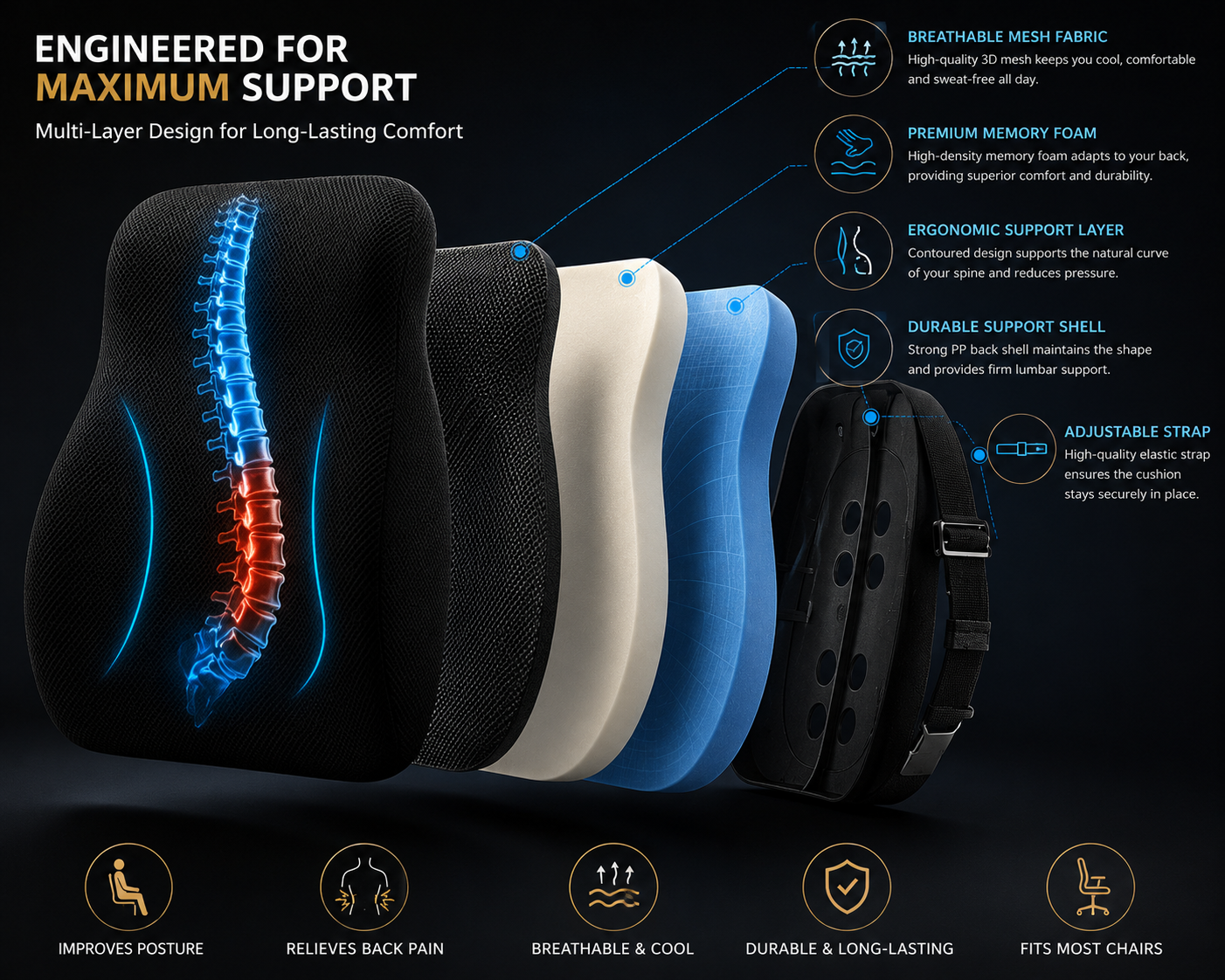 NestKart Memory Foam Spine Support Pillow