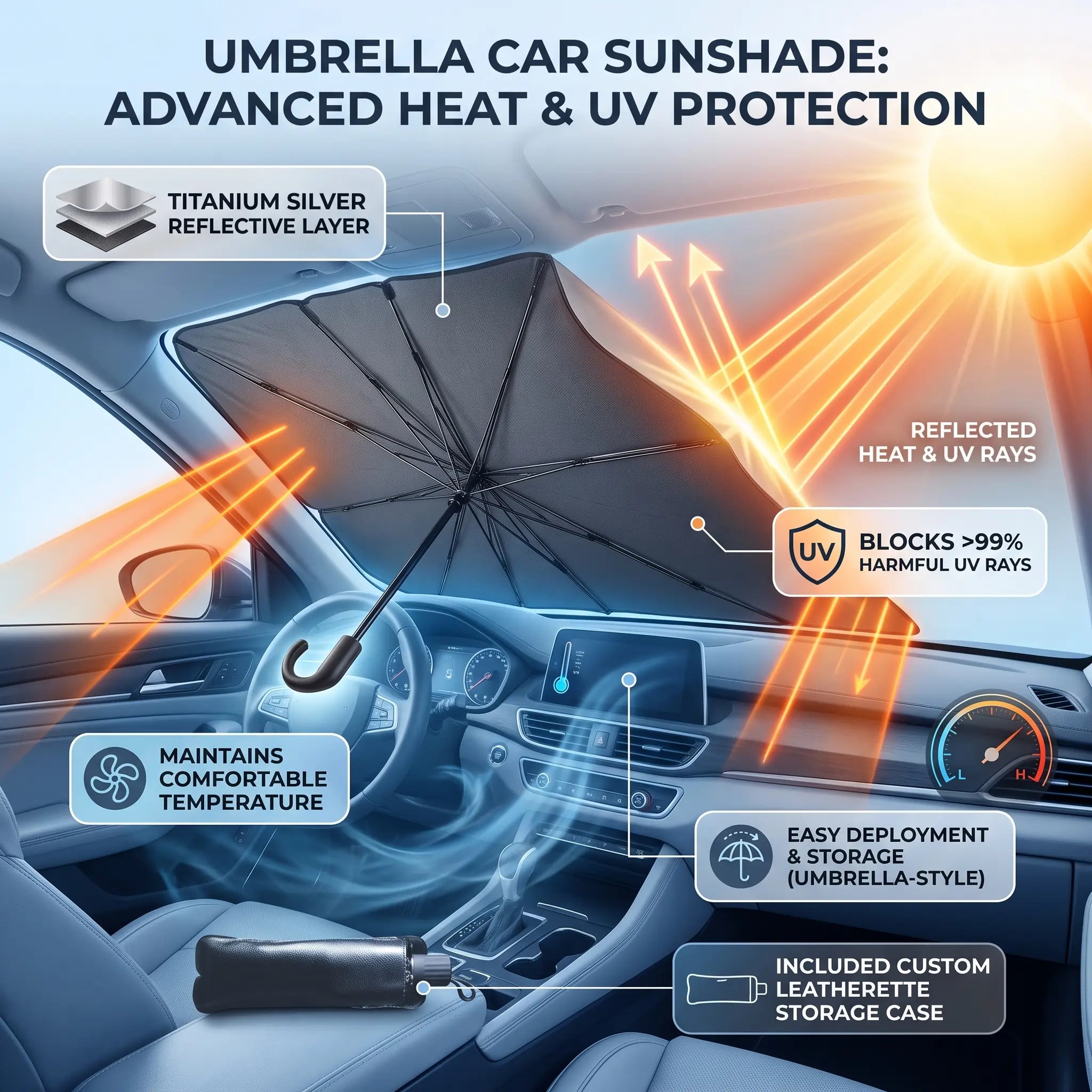SunShield Pro™ | Foldable Windshield Heat Protector